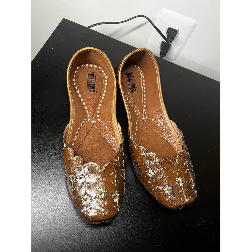 Handmade Leather Ballet Shoes Flats Embroidered Khussa‎ Indian Jutti Size 4